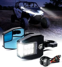 UTV Side View Mirrors w/ White LED Spot Lights 1.6"-2" Clamp Polaris RZR Can-Am
