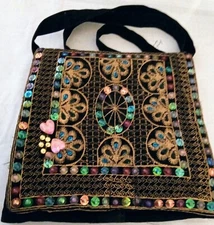 Messenger Bag, Purse,Beaded,  Sholder Strap, Vintage,zp Closure,  Black