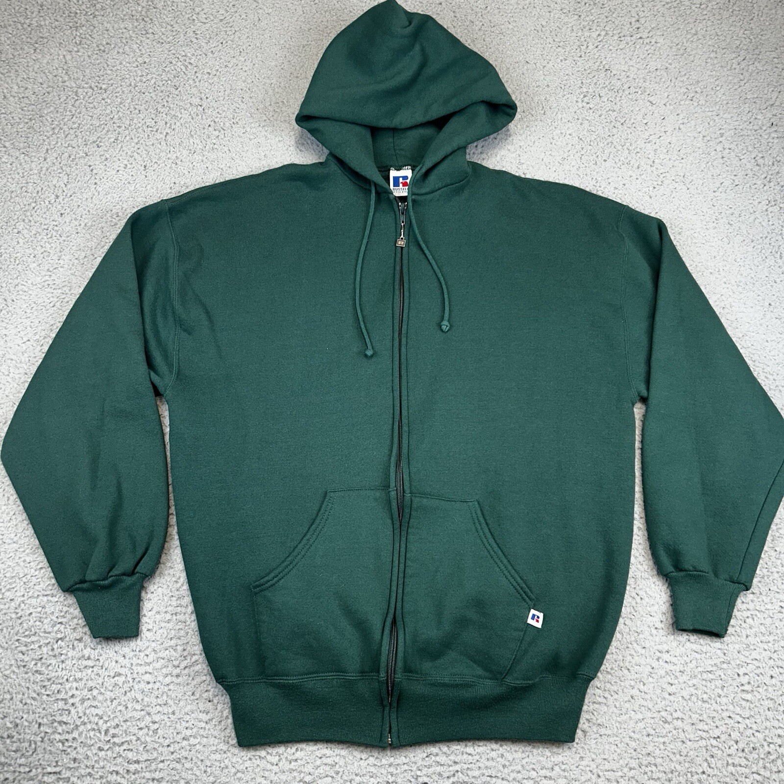 Vintage 90s Russell Athletic Green Full Zip Hoodie Sweatshirt Jacket USA Men XL