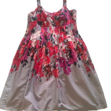 Evan Picone Sundress Ladies 14 Red Pink Floral with Gray Pleats Fully Lined read