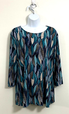 Women Geometric Slinky Knit Tunic Top Size XL Multi Boho Artsy Travel Career