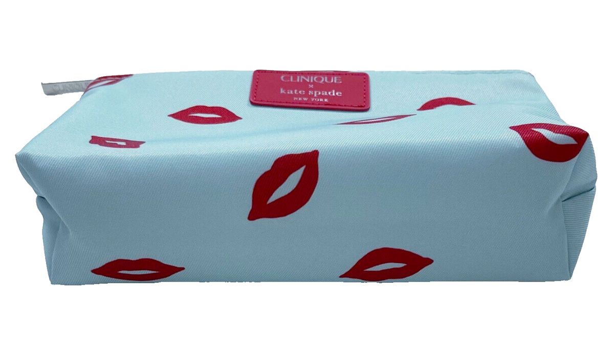 CLINIQUE x Kate Spade Aqua with Red Lips Makeup Cosmetic Bag