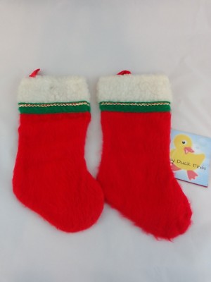 Christmas Stocking Set Of 2 Red White Green 11  Fleece Polyester Holiday Decor