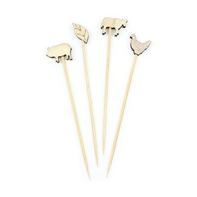 TableCraft BBQ Farmhouse Food Markers (Cow, Chicken, Pig & Leaf) - Set of 48