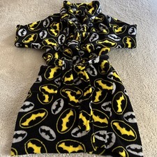 Batman Boys Black Yellow Gray Fleece Long Sleeve Robe Medium 8