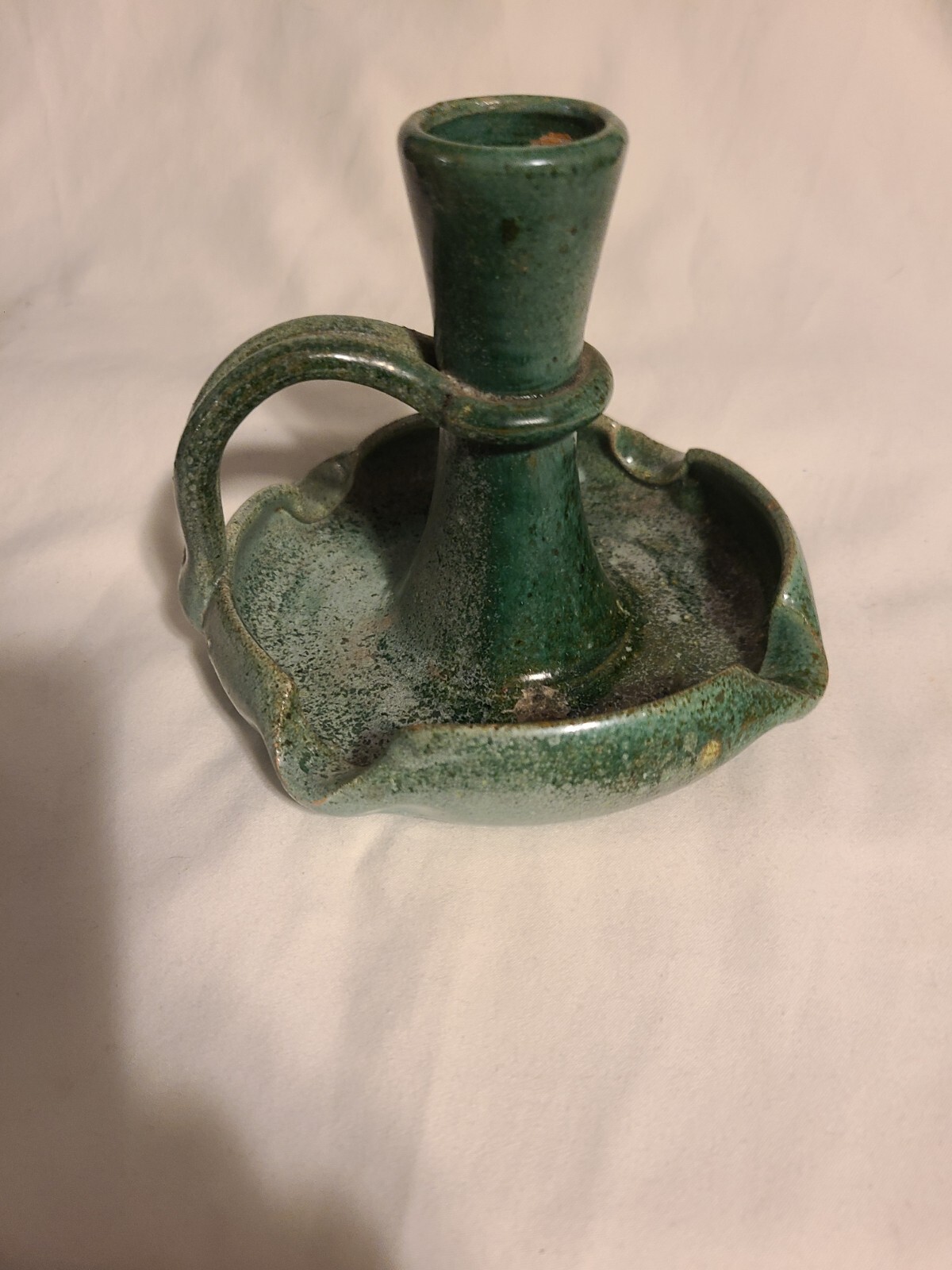 Old Vintage North Carolina  Art Pottery Chamberstick Ashtray Combination