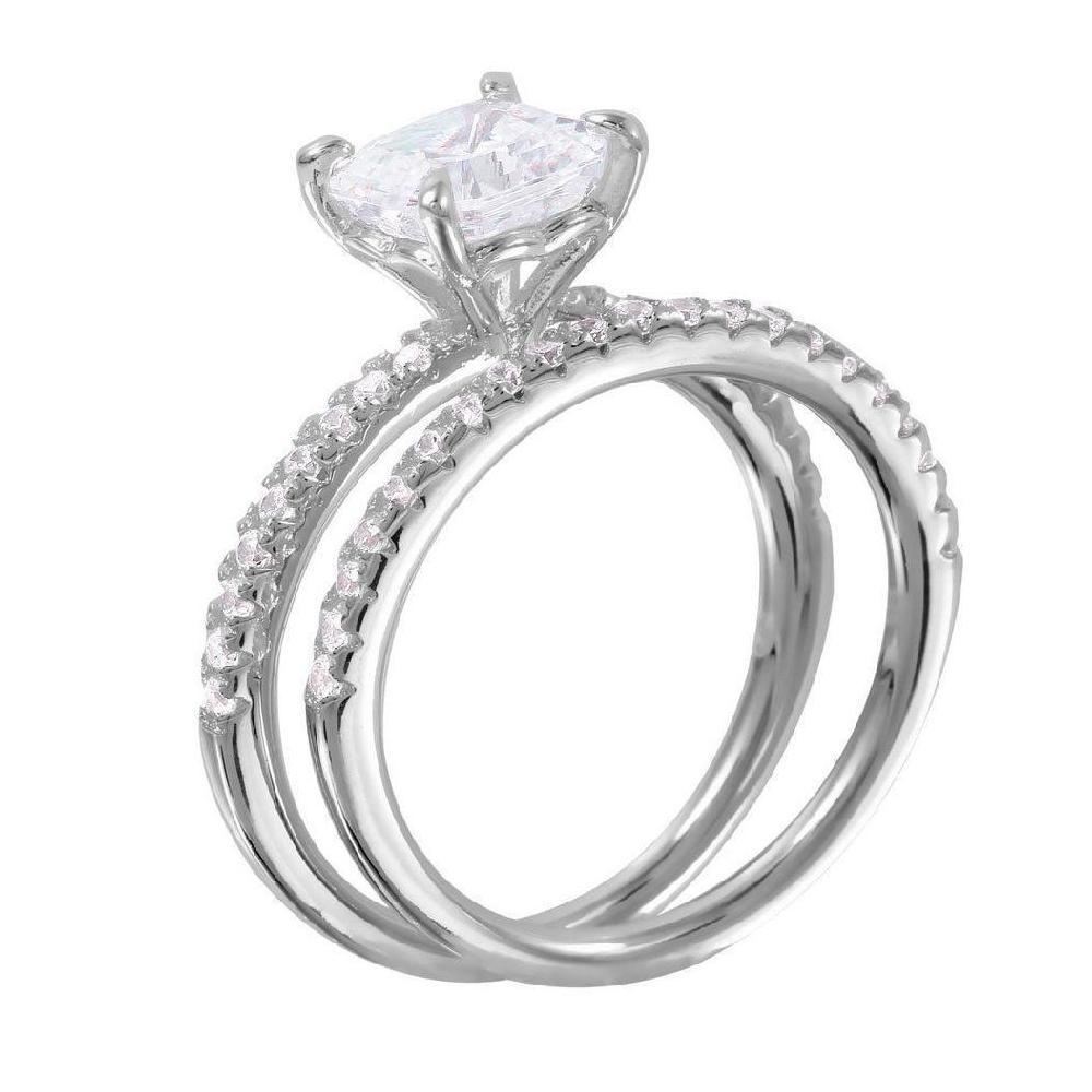 Sterling Silver Engagement Wedding Ring Set w/ 7mm (2 ct) Princess Cut