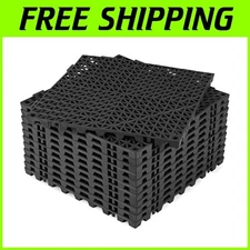Versatile Non-Slip Interlocking Cushion Mats - 11.8" Black Drainage Mats