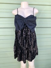 Zara SEQUIN DRESS FRONT BOW STRAPS M BLACK HOLIDAY STATEMENT 6684