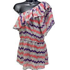 GB One Shoulder Asymmetrical Ruffled Neckline Light Mini Dress Womens Small S