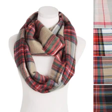 Premium Winter Soft Knit Plaid Checked Blanket Infinity Loop Circle Scarf Wrap
