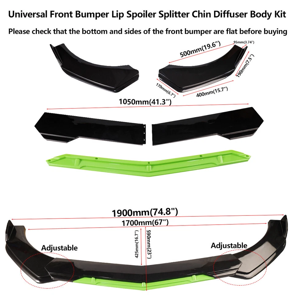 For Lincoln Front Bumper Lip Side Skirt Rear Bumper Lip Strut Rods Black Green - Image 2 of 4