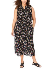 Womens PLUS size 18 20 22   Black / floral crinkle viscose DRESS sleeveless 