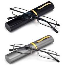2 Pairs Slim Reading Glasses Portable Readers with Glasses Clip Case