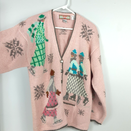 CARDIGAN BAY Sweater Cardigan Sz L Hand Knit Cotton Holiday Wearable Art - Picture 6 of 24