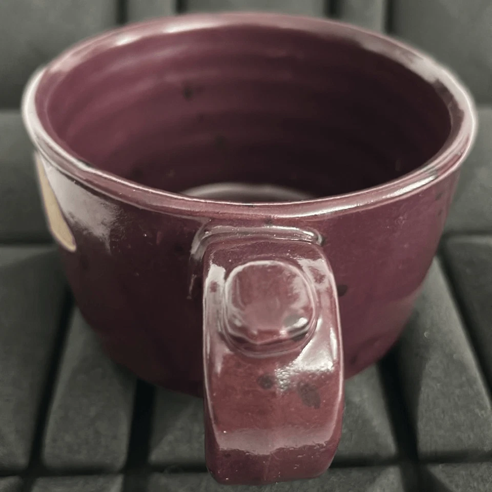 Taza Colección Círculo Cerámica Grande Gres Borgoña Hecha a Mano Foto 4 de 4