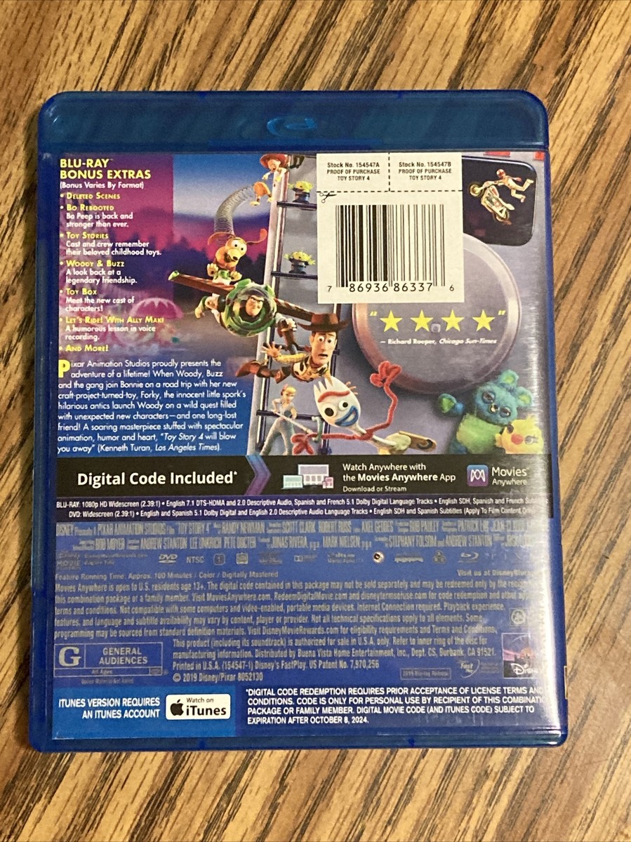 Disney & Pixar Toy Story 4 Blu-Ray + DVD (Digital Code Not