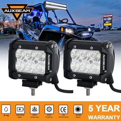 AUXBEAM 4''INCH LED Work Light Bar White Offroad SUV Pods for Can-am Polaris RZR