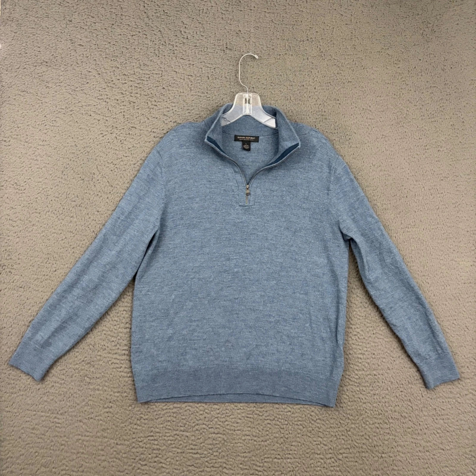 Banana Republic Merino Wool Pullover Sweater Mens Large Blue 1/4 Zip Outdoor Dad