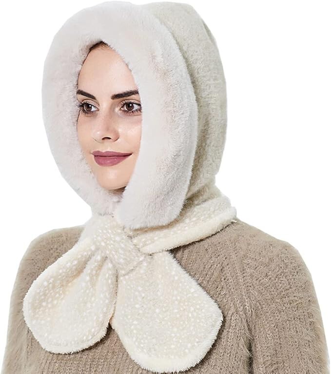 Women's Warm Hooded Scarf Hat Ski Fleece Beanie Hats Scarf Mask Winter Balaclava