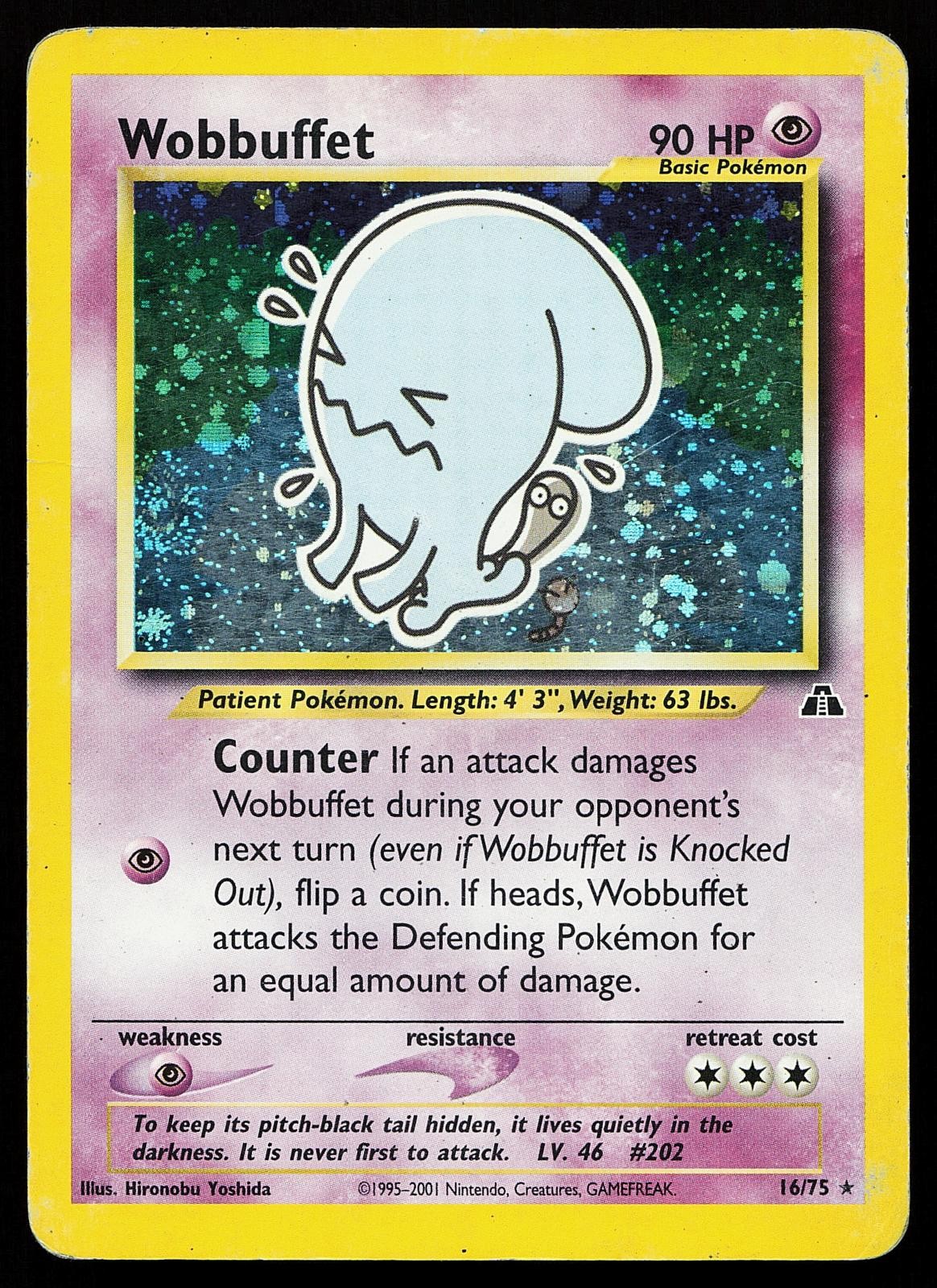 Wobbuffet 16/75 Unlimited Holo Rare Neo Discovery Pokemon Card