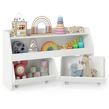 Kids Toy Storage Organizer w/2 Movable Drawers Open Shelf Compartment for Kids