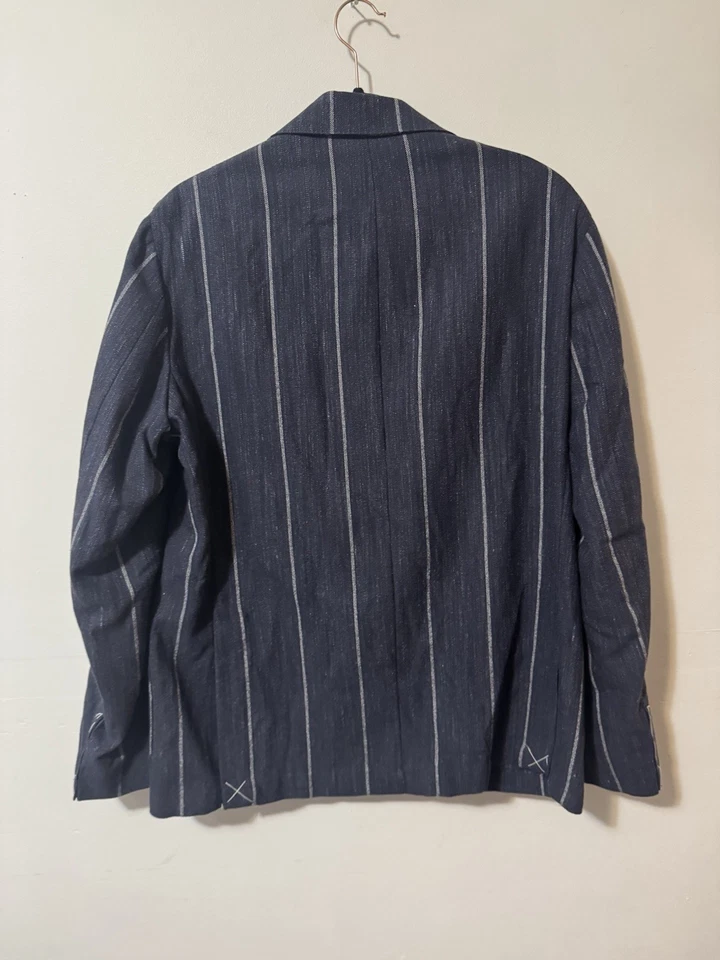 Sartorio Napoli Blue Striped Men’s Sport Coat Linen Silk Blend Size 56 - Image 3 of 4