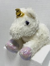 Aurora Celestial Unicorn Plush Gold Horn Purple Eyes Sparkly Feet 8" Flopsie