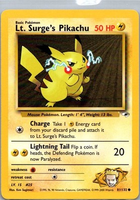 Pokemon TCG Lt Surges Pikachu 81/132 Gym Heroes NM