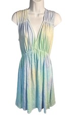 ATM Anthony Thomas Melillo Dress Medium Amalfi Blue Striped Slub Jersey V-Neck
