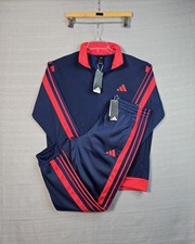 Adidas Tracksuit Jacket  Pants Set Large Mens Blue Red Tricot Full Zip
