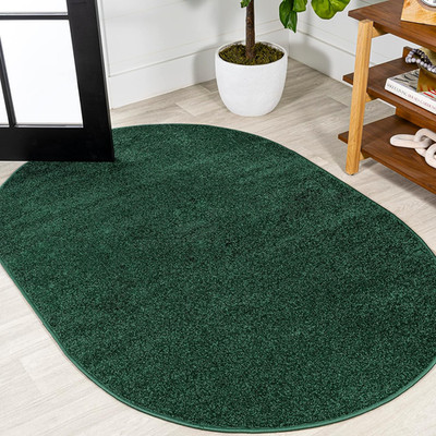 Haze Solid Low-Pile Emerald 4X6 Oval Indoor Area Rug, Coastal,Bohemian,Minimalis