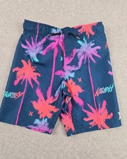 Hurley Swim Boys Size 6 Swimming Trunks Shorts Blue Palm Logo Bathing Suit NEW