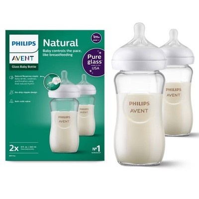 Philips Avent Natural Glass Baby Bottles with Response Nipples - 8oz/2pk: BPA-Fr