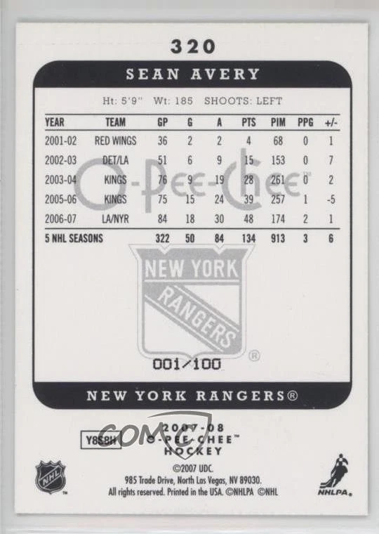 2007-08 O-Pee-Chee Micromotion Black /100 Sean Avery #320 - Image 2 of 2