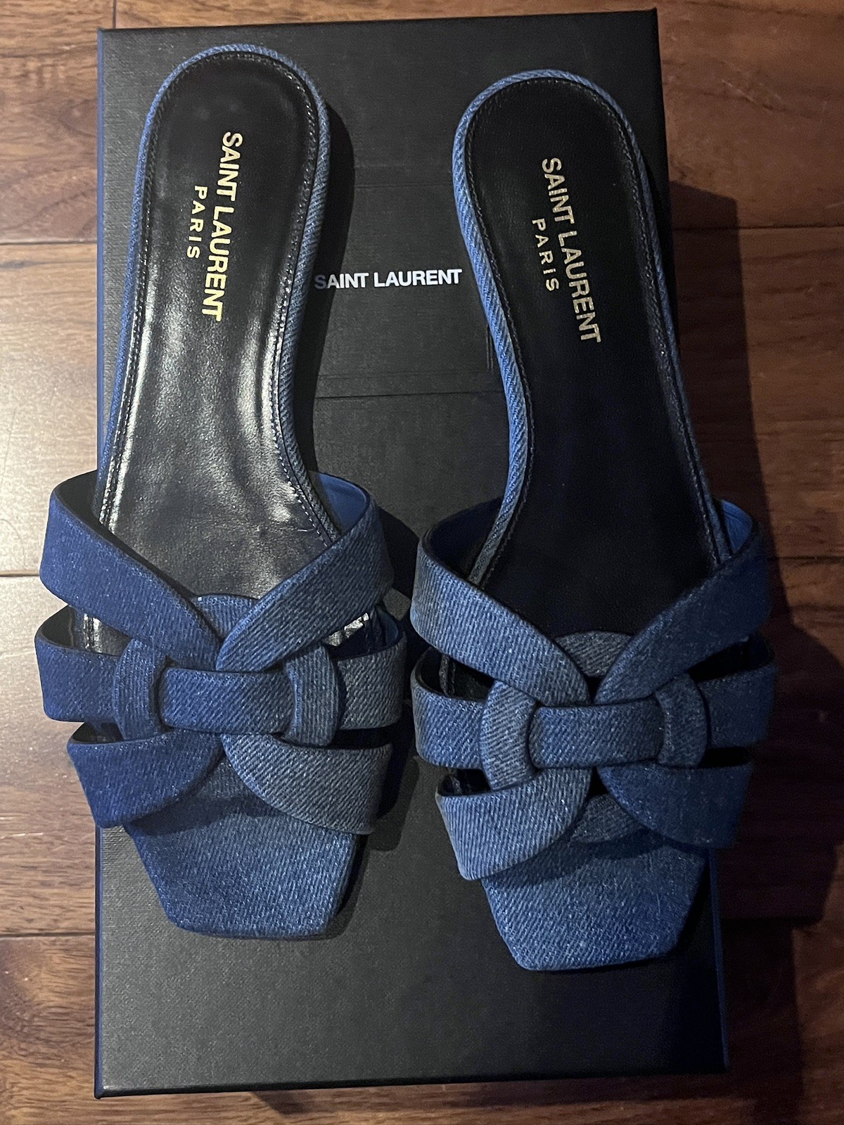 SAINT LAURENT TRIBUTE SANDALS DENIM NAVY BLUE NU PIEDS Size: EU38 UK5