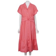 NWOT WHBM Shirt Dress M Coral Pink Cotton Short Sleeve A-Line Button Front Midi