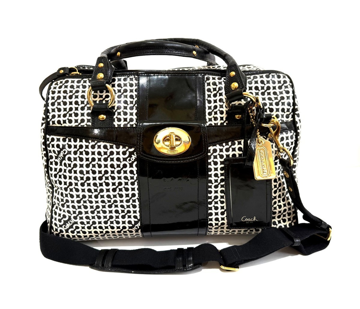 NICE COACH OP ART BLACK & WHITE SIG C DOG PET CARRIER TRAVEL TOTE