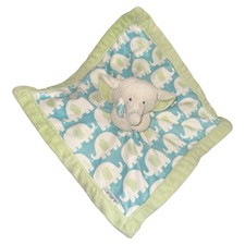 CARTERS Lovey Elephant Plush Green Blue Security Blanket Baby Soft Plush 13x13