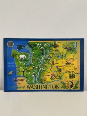 Vintage Washington State Map Postcard    Greetings from Washington  Collectible