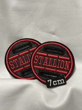 2x  7cm fabric Bridle Discs STALLION black & red satin overlay 