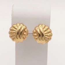 Solid 14k Yellow Gold Round Button Shell Seashell Earrings Lightweight