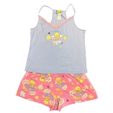 Vintage Juniors Tweety 2 Piece Pajama Set Shorts Medium 7/8 Tank Top Large 11/13