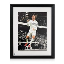 Luka Modric Signed Real Madrid Football Photo: Goal Celebration (Mono). Framed
