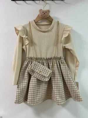 Elegantes Mädchen-Outfit mit Tasche - Karomuster 🤎 NEU mit Etikett - Bild 1 von 4