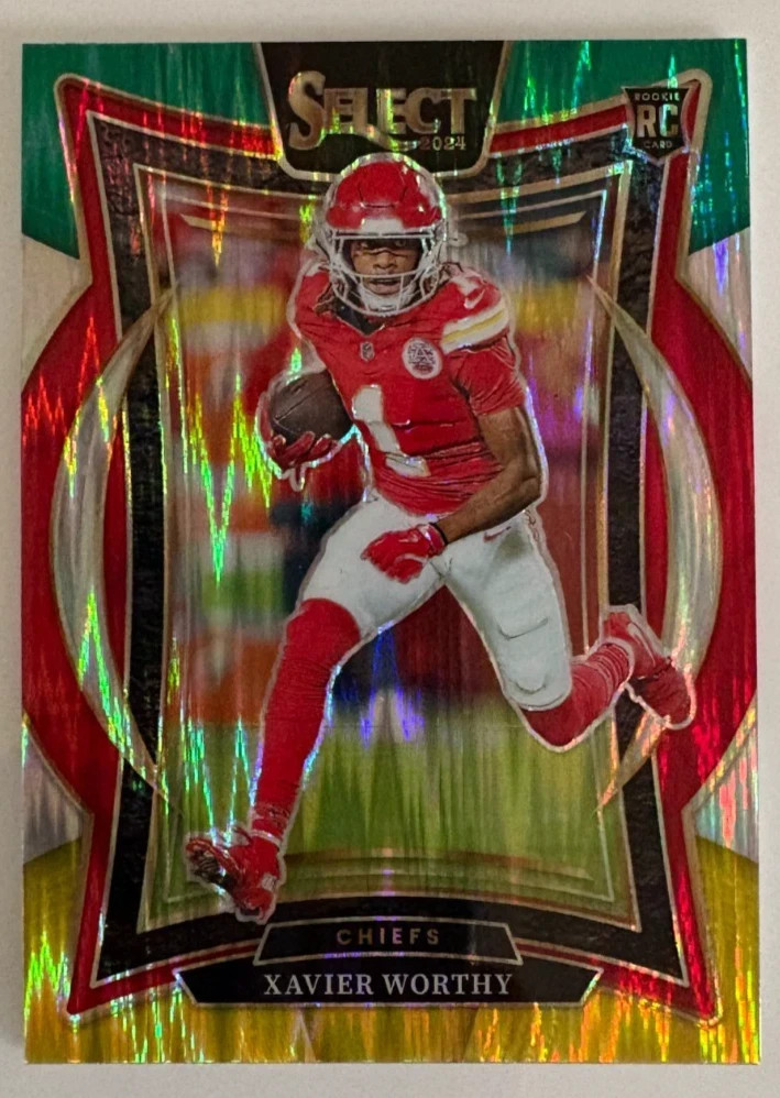 2024 Panini Select - Concourse Xavier Worthy #32 Green & Yellow Shock Prizm (RC)