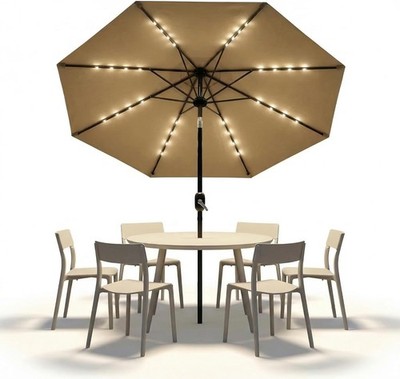 ebay patio umbrella lights 9 Foot Solar Powered Patio Umbrella, 32 LED Lights,Tilt Crank, Alloy Steel  Frame