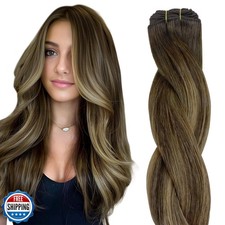 HOTBANANA Sew in Hair Extensions, 24inch 120g Weft Real Human Hair, Balayage