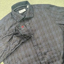 Robert Graham Shirt Mens 39 15.5 Fits Large Geometric Print Black Embroidered