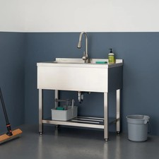 TRINITY Stainless Steel Utility Sink, Pull-Out Faucet, Freestanding, Laundry NEW